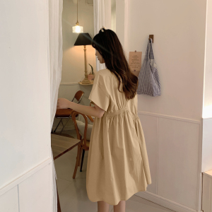 RM10766#大码女装胖MM设计感宽松连衣裙高级气质纯色中长款裙子