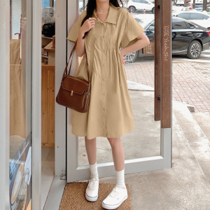 RM10766#大码女装胖MM设计感宽松连衣裙高级气质纯色中长款裙子