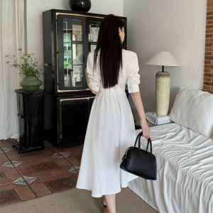 TR31293# 夏季新款白色中长款连衣裙高腰修身显瘦气质裙子女  服装批发女装批发服饰货源