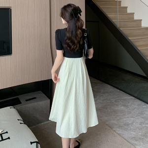 RM10085#夏季假两件拼接连衣裙新款茶歇法式赫本风气质名媛长裙
