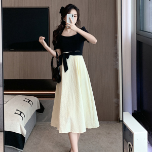 RM10085#夏季假两件拼接连衣裙新款茶歇法式赫本风气质名媛长裙