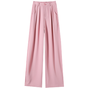 RM11491#粉色高腰窄版阔腿裤女夏季薄款垂感2023新款小个子直筒休闲西装裤