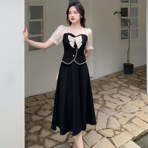 RM10791#夏季新款拼接蝴蝶结法式小香风上衣甜美温柔半身裙两件套