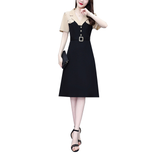 RM10551#夏季新款大码女装翻驳领连衣裙胖妹妹假两件拼接裙子