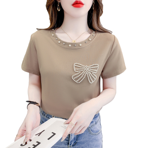 RM14270#钉珠正肩短袖t恤女2023年夏季女装新款设计感小众独特上衣
