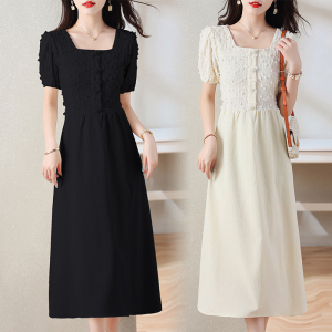 RM9866#夏季新款韩版气质拼接显瘦设计优雅连衣裙女