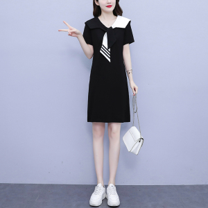 RM14492#大码女装2023夏季新款韩版休闲气质减龄显瘦拼接披肩连衣裙