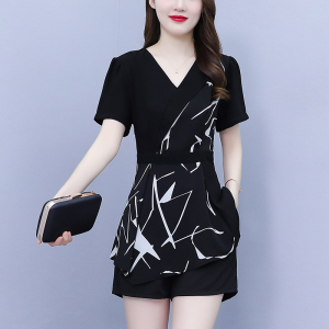 RM14493#大码女装2023夏季新款韩版时尚百搭显瘦拼接上衣+短裤套装