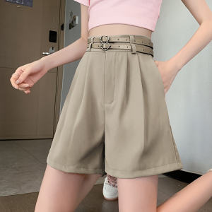 RM9943#垂感双腰带粉色短裤女夏宽松新款外穿西装裤休闲裤高腰百搭