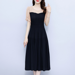 RM13360#夏季新款韩版气质显瘦遮肉减龄百褶时尚拼接连衣裙女