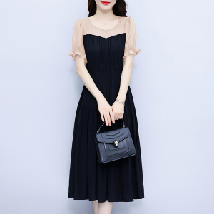 RM13360#夏季新款韩版气质显瘦遮肉减龄百褶时尚拼接连衣裙女