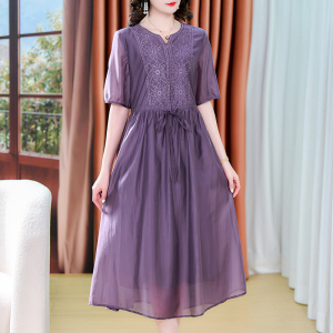 RM16035#气质连衣裙高级感紫色高端轻奢刺绣A字裙女高贵收腰长裙子
