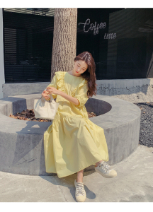 RM10167#奶油黄色娃娃领连衣裙女夏法式复古泡泡袖甜美温柔初恋仙女茶歇裙