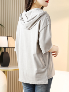RM16919#夏季女装新款连帽韩版宽松显瘦气质百搭纯棉印花T恤
