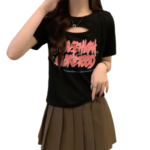 RM9751#大码女装美式辣妹镂空T恤女胖妹妹夏季设计感短袖上衣