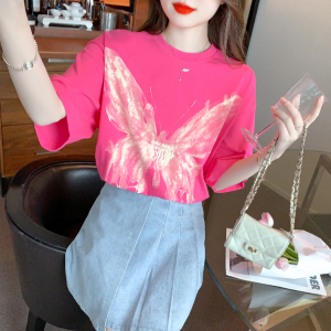 RM10570#夏季新款蝴蝶印花宽松短袖T恤韩版显瘦设计感时尚上衣