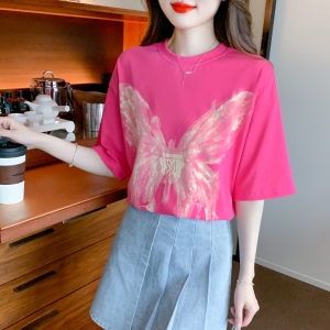 RM10570#夏季新款蝴蝶印花宽松短袖T恤韩版显瘦设计感时尚上衣