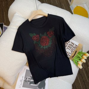RM10180#高品质韩版别致针织上衣设计感玫瑰花创意半袖T恤