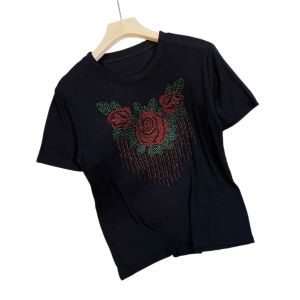 RM10180#高品质韩版别致针织上衣设计感玫瑰花创意半袖T恤