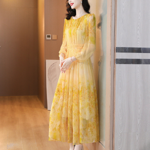 RM12808#高端大牌真丝长袖连衣裙妈妈2023夏季新款奢华气质桑蚕丝别致长裙