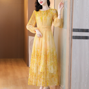 RM12808#高端大牌真丝长袖连衣裙妈妈2023夏季新款奢华气质桑蚕丝别致长裙