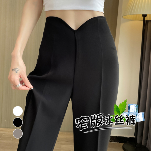RM9983#夏季冰丝西装裤直筒大码薄款拖地高腰窄版阔腿裤女