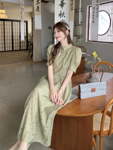 RM10898#大码女装韩版气质新中式改良旗袍复古碎花收腰显瘦连衣裙夏