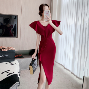 TR27725# 红色礼服连衣裙新款赫本风法式气质名嫒高级感显廋长裙 女装批发服装批发货源