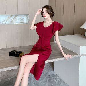 TR27725# 红色礼服连衣裙新款赫本风法式气质名嫒高级感显廋长裙 女装批发服装批发货源