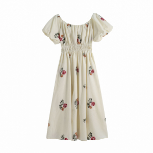 RM10442#夏季方领刺绣连衣裙