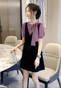 TR35540# 紫色上衣连衣裙两件套装时尚洋气减龄小香风气质夏季新款欧货 服装批发女装服饰货源