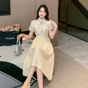 RM10853#夏装新款高级感气质重工旗袍改良连衣裙法式镂空裙子
