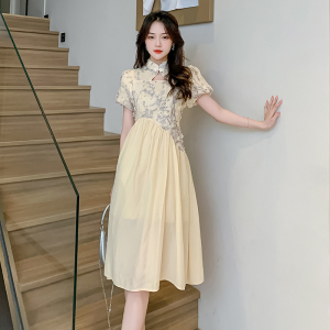 RM10853#夏装新款高级感气质重工旗袍改良连衣裙法式镂空裙子