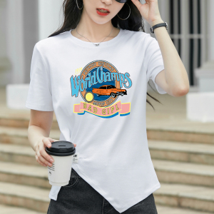 RM23834#夏季新款韩版修身显瘦印花时尚不规则设计感T恤女短袖