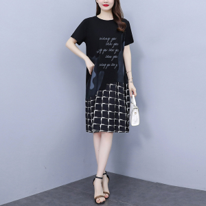 RM10641#大码女装2023夏季新款时尚拼接宽松显瘦连衣裙减龄遮肉气质裙