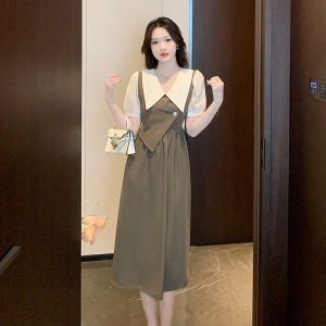 RM11224#法式复古茶歇式高腰显瘦优雅气质连衣裙2023夏季新款