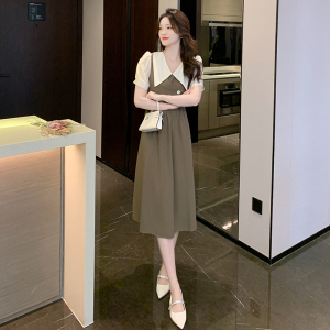 RM11224#法式复古茶歇式高腰显瘦优雅气质连衣裙2023夏季新款