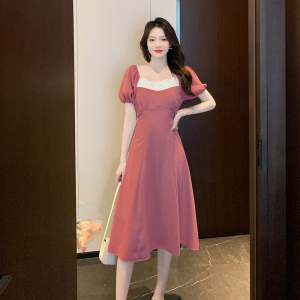 RM11226#夏季新款方领法式优雅连衣裙