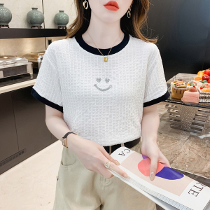RM17121#肌理感短袖T恤女夏装新款韩版拼色提花别致减龄百搭上衣女
