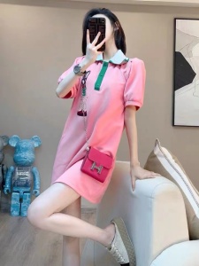 RM16414#欧货漂亮连衣裙女夏收腰显瘦遮肚洋气活泼减龄粉色短袖休闲polo裙