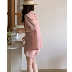 RM18855#盐系少女套装2023夏新款韩版设计感袖防晒上衣高腰短裤两件套
