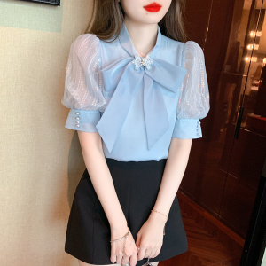RM11165#夏季短袖雪纺衬衫女装2023新款泡泡袖上衣设计感时尚洋气小衫