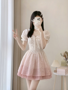 RM10322#法式连衣裙夏季女装2023新款高级感气质仙女蓬蓬裙收腰小个子短裙