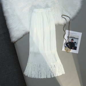 RM18561#夏季新款韩系流苏百搭显瘦松紧腰设计感直筒半身裙