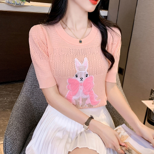 RM18529#刺绣卡通兔兔针织衫2023夏季新款甜美设计绝美毛衣上衣女