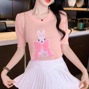 RM18529#刺绣卡通兔兔针织衫2023夏季新款甜美设计绝美毛衣上衣女