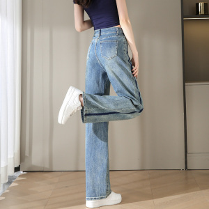 RM10249#蓝色牛仔裤女2023年春夏季裤子高腰窄版直筒裤 中山品质