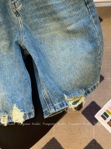 RM10311#兔子高腰牛仔短裤女夏季高腰显瘦小个子设计感裤子直筒休闲五分裤