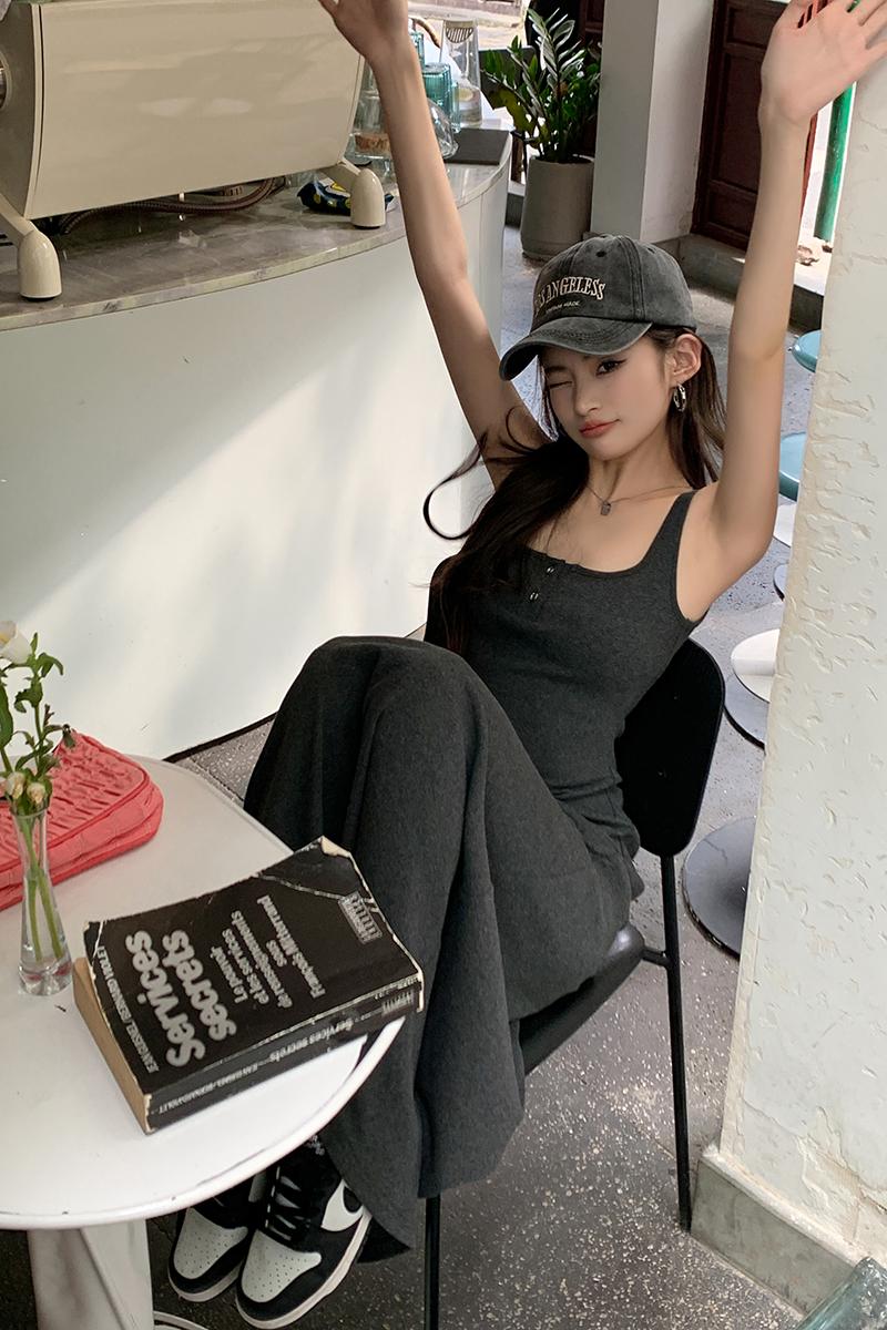 實拍2025夏裝新款吊帶背心裙女紐扣設計氣質高級感連衣裙