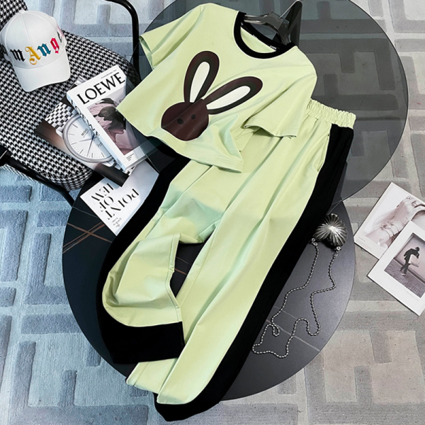 RM11576#新款新款休闲运动套装女夏季时髦炸街减龄欧货兔子短袖阔腿裤